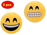 ML Pack 2 x Cojín Emoji Sonrisa, Almohada Emoji Emoticon Relleno Suave Juguete de Peluche (Amarillo-gruñ)