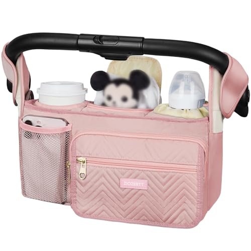 Universal Stroller Organizer with Insulated Cup Holders,Large Capacity Non-Slip Stroller Caddy Bag Fits for Uppababy/Doona/Jogger/Britax/Mompush/BoB with Anti-Sag Hard Bottom and Wet Wipes Pocket by ZIOZERTT - Used condition - CA$17.29