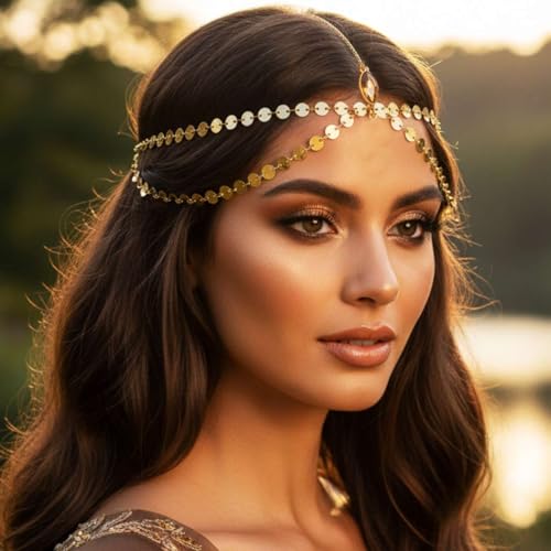 Aukmla Boho Sequins Head Chain Festival Headpiece Hair Chains Fashion Headband Hair Jewelry for Women (Gold) by Aukmla - Image 7