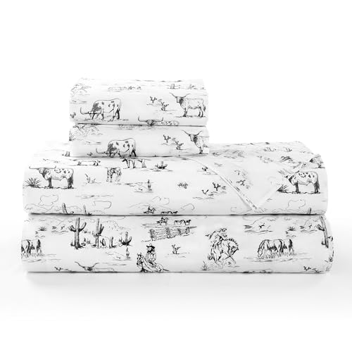 Image of Paseo Road Ranch Life 4 Piece Queen Black, White Western Bed Sheet Set