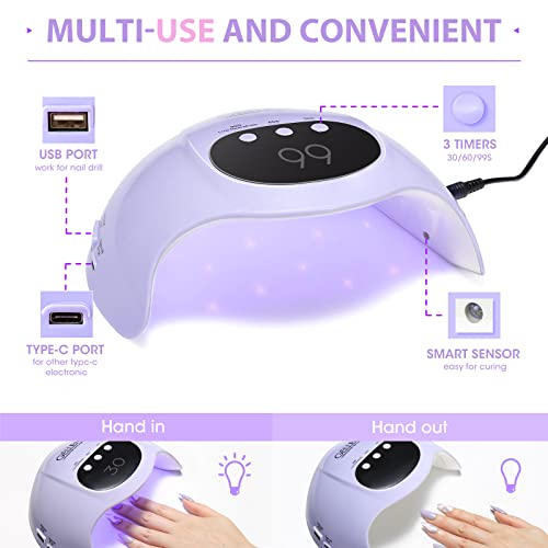 Gellen Uv Led Nail Lamp With Electric Nail Drill, 72W Uv Light Nail Dryer For Nails, Nail Files For Acrylic Nails Professional Gel Nail Polish Curing Lamp With Sensor 3 Timers Nail Art Manicure Tools #TOP3