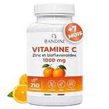 Bandini® Vitamine C 1000 mg + Zinc + Bioflavonoïdes | 210 comprimés végan, 7 mois | Fatigue, Immunité, Peau, Os & Ongles | Vit C Acide Ascorbique (Antioxydant) Avec Zink Pour Absorption Rapide