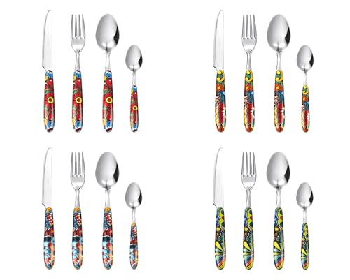 Excelsa Acapulco Set 16 Posate Multidecoro, Acciaio INOX, Manico in Plastica