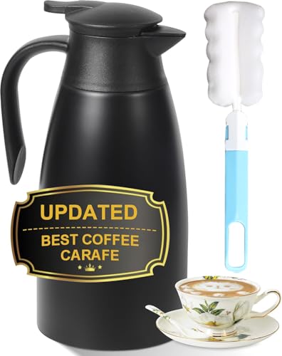 Comparison: Best Carafe For Keeping Coffee Hot 4 70oz Thermal Coffee Carafe for keeping hot,Updated Carafes for hot liquid, Stainless Steel Insulated Thermal Pot for Coffee, Hot Water,Keep Hot 12 Hours (Black 2.1 L)