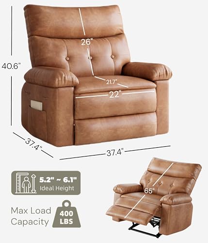 Image of GarveeHome Recliner Chair - PU Leather Manual Recliner for Adults, Lazy Chair with 1.5X Sponge Comfort Arm and Back for Living Room, Bedroom