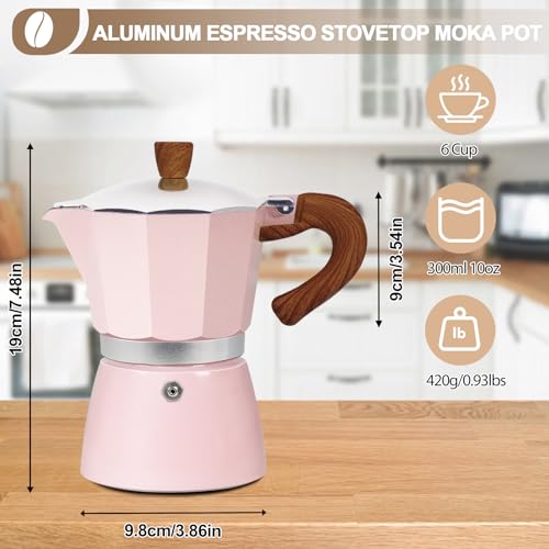 Image of Aluminum 6 Cup 300ml Moka Pot Express Coffee Maker Stovetop Espresso Colorful Coffeemaker Italian Classic Style Brewing Greca Cafe Mocha Machine for Cafeteras Lover Camping Travel and Home Use 10oz