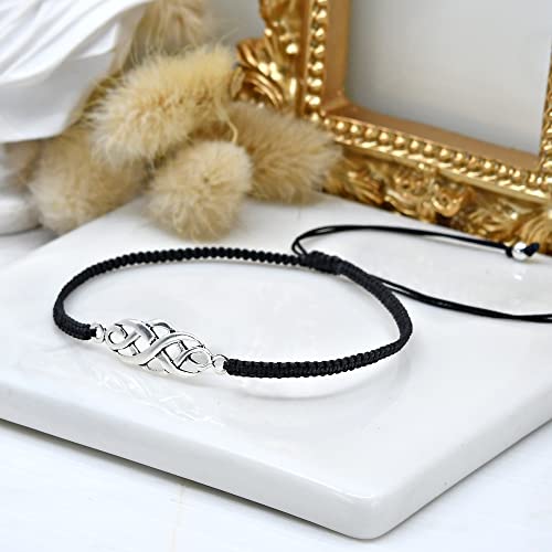 Aeravida Celtic Infinity Knot Rope Sterling Silver Charm On Black Adjustable Bracelet #TOP1