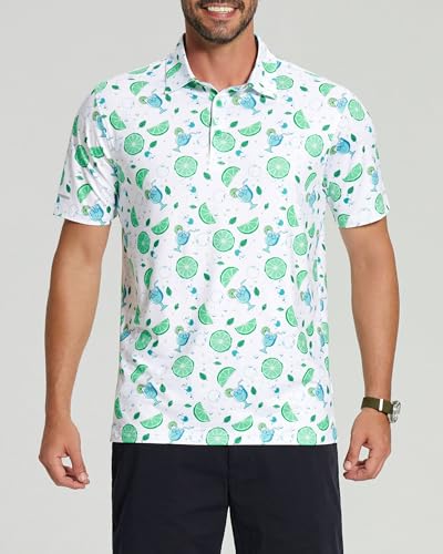 Image of Golf Shirts for Men - Dry Fit Moisture Wicking Short Sleeve Performance Sport Casual Striped Collared Mens Polo Shirt