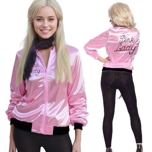 1950s Women/Plus/Girls Pink Lady Jacket Halloween Cosplay Costume Fancy Dress Coat (Pink Black Border, Large)