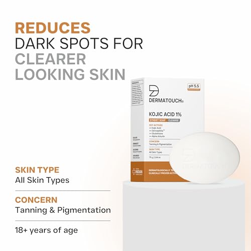 DERMATOUCH Kojic Acid 1% Soap with Glutathione | For Pigmentation & Sun damage | Soap for Men & Women | Suitable for All Skin Types | 75g (Pack of 4)