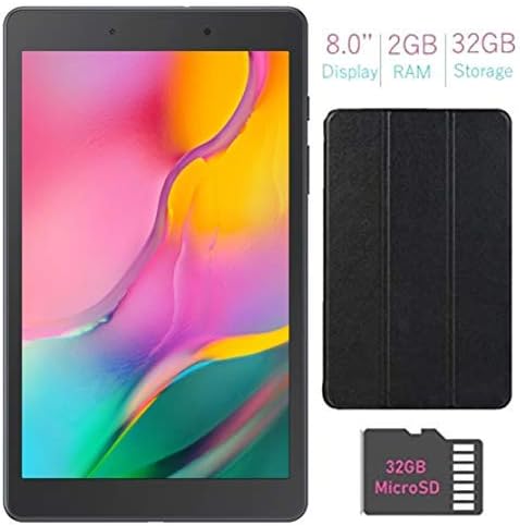 SAMSUNG Galaxy Tab A 8.0-inch Touchscreen (1280x800) Wi-Fi Tablet (Black) Bundle, Qualcomm Snapdragon 429 Processor, 2GB RAM, 32GB Memory, Bluetooth, 32GB MicroSD Card, Case, Android 9.0 Pie OS