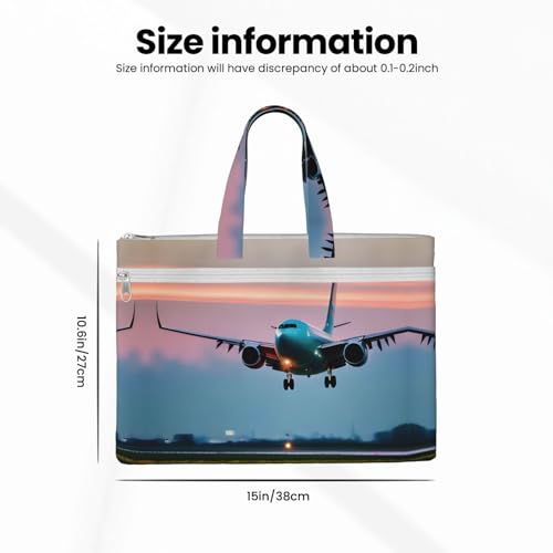 Airplane In The Evening Lights Canvas Document Bag Briefcase For Professionals And Executives4