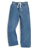 Haloumoning Boys Jeans Drawstring Elastic Waist Demin Pants Winter Fleece Stretch Pants 4-14 Years Light Blue