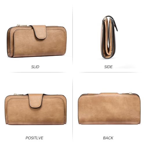 Image of CLUCI Wallet For Women PU Leather RFID Blocking Womens Wallet Bifold Card Holder with ID Window Gifts for Women Birthday, Camel, 7.68 x 1.18 x 3.94 inches, Fashion