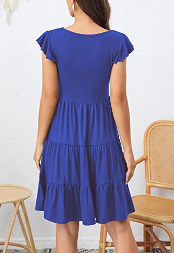Image of Lamilus Summer Dresses for Women 2026 Ruffle Sleeve V Neck Non-See Through Tiered Babydoll Mini Dress Graduation Beach