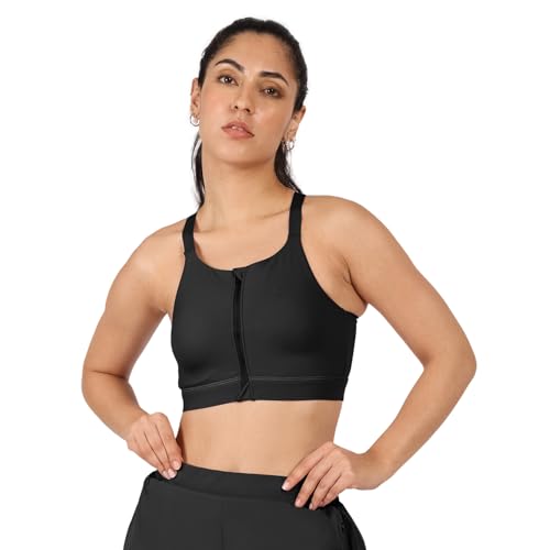 Image of BlissClub Zip-Up Sports Bra | Front Zip Closure | Attached Hook for Extra Support | Adjustable Straps | Removable Cups
