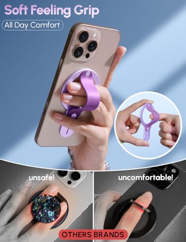 Image of GripMate for MagSafe Phone Grip for iPhone - Magnetic Phone Ring Holder Detachable for iPhone 17 - Comfortable Finger Phone Ring Grip for Apple 16 /15 /14 /13 /12, Purple