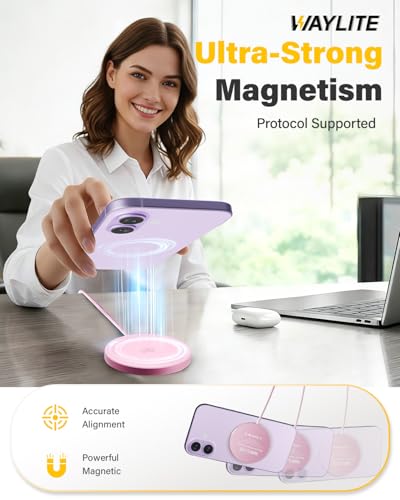 Image of 25W Wireless Charger for MagSafe, Qi2.2 Magnetic Fast Charging Pad for iPhone 17 /16 /15 /14 /13 /12 Series & AirPods, Strong Magnet, Thin & Portable Wireless Charger for Travel Home Office (Pink, 2Pack)