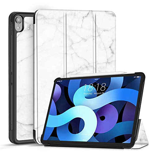 Housse iPad Air 4 anti-rayures ultra-mince blanche marbrée avec rabat magnétique
