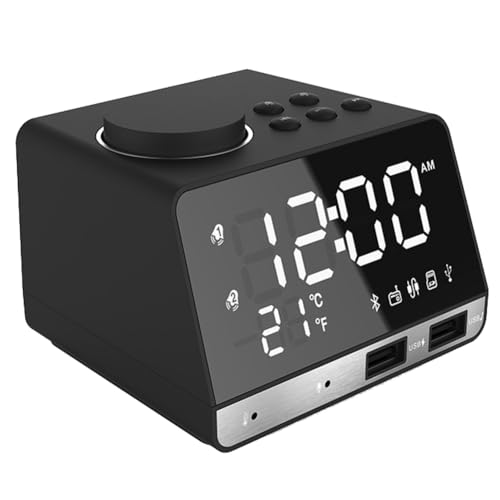 Jnchdghwa Reloj Despertador con Altavoz y 2 Puertos USB, Bluetooth 4.2, Radio, Pantalla LED Digital, Reloj de Mesa para Decoración del Hogar, Enchufe Europeo.