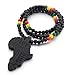COLORFUL BLING Hip-hop Africa Map Pendant Necklace for Men Women African Continent Egyptian Multicolor 8MM Wooden Bead Chain Necklace Natural Wood Jewelry-Style 1