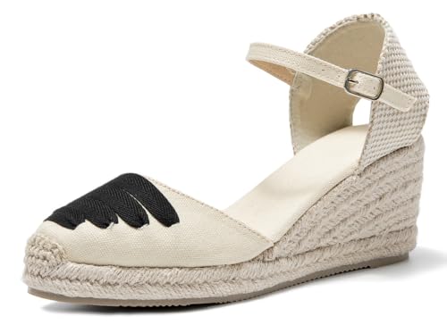 Image of Womens Espadrille Wedge Sandals Closed Toe Platform Lace Up Ankle Strap Slingback Summer Dress Shoes