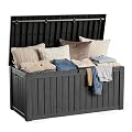 KFY 150 Gallon Large Outdoor Storage Box Waterproof, UV Resistant Resin Deck Box with Hydraulic Rod & Lockable Latch for Patio Furniture, Outside Storage Box for Garden Tools, Patio Cushions, Black