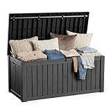 KFY 150 Gallon Large Outdoor Storage Box Waterproof, UV Resistant Resin Deck Box with Hydraulic Rod & Lockable Latch for Patio Furniture, Outside Storage Box for Garden Tools, Patio Cushions, Black