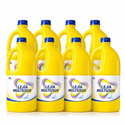 Lejía Multiusos Pack 8 Botellas de 2L, 16 Litros para Suelos y Superficies