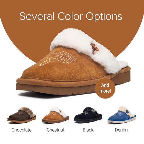 Image of ARIAT Women's Jackie Square Toe Warm Soft Genuine Suede Leather Indoor Outdoor Slippers with Plush Collar