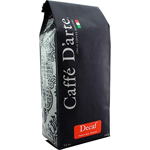 Caffe D’arte Decaf Whole Bean Espresso Coffee – Medium-Dark Roast with Bold, Smooth Flavor and Rich Crema – Roasted in Seattle, Perfect for Espresso Machines – 12 oz