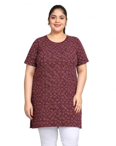 Image of In Love Women's All-Over Printed Cotton Plus Size Longline T-Shirt with Pockets
