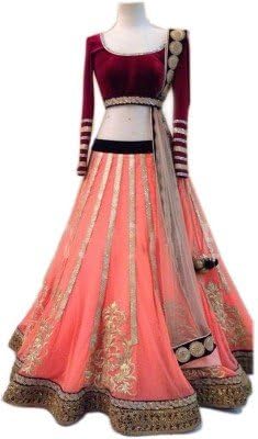 ETHNIC DIWA Women's Net Lehenga Choli (Eth_1_Peach_Free Size)