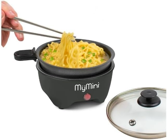 My~Mini 5~inch Noodle Cooker & Skillet Electric Hot~Pot, Compact Non~Stick Appliance for Ramen, Pasta, Stir Fry, Eggs, Pancakes, Dorms, RVS, Portable with Cool~Touch Handle & Preheat Indicator.