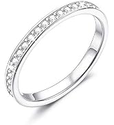 SLLAISS 3mm 5A Cubic Zirconia Stacking Engagement Ring for Women CZ Eternity Band Wedding Ring Si...