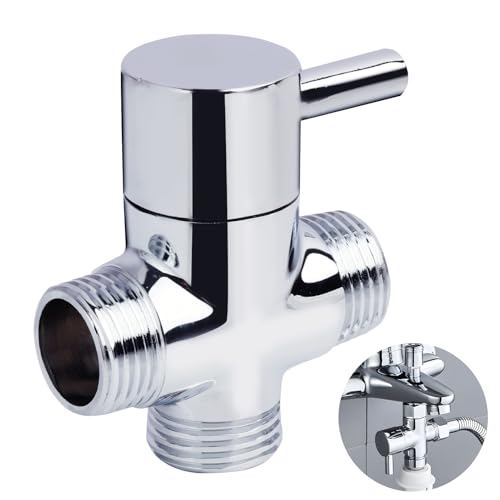 Vanne de Dérivation Commutateur, Vanne de Dérivation de Douche en Laiton Chromé, Adaptateur en T à 3 Voies, Inverseur de Bras de Douche avec Entrée Mâle G1/2 et...