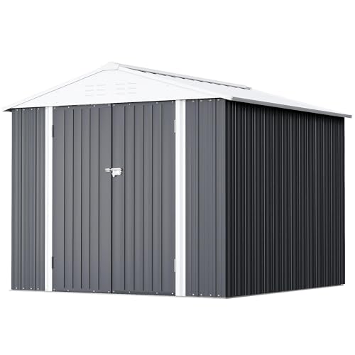 Image of GUNJI 8 x 6 FT Shed Outdoor Storage Shed Metal Garden Shed with Lockable Door Outside Waterproof Tool Shed for Backyard, Patio, Lawn (Gray)