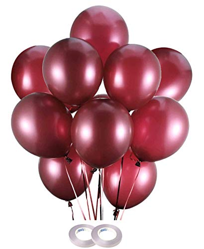Image of AMFIN (Pack of 50) Burgandy Metallic Balloons with Matching Curling Ribbon for Birthday Decoration, Happy Birthday Balloons Decoration, Metallic Balloon Party Balloon,- Burgandy