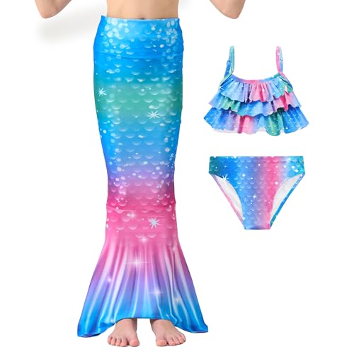 Image of GALLDEALS Girls 3 Piece Swimsuit Bathing Suits Bikini with Cover Up Skirt 3 to 12 Years