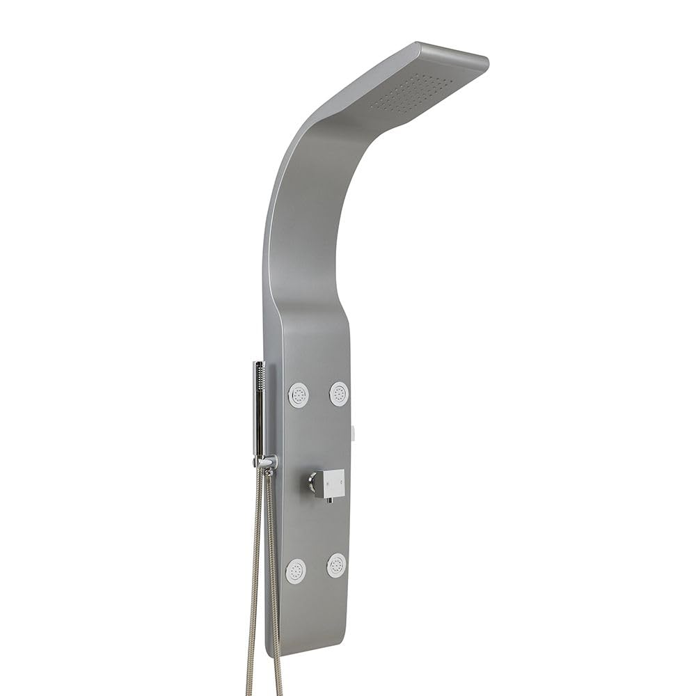 Milano Matte Silver Barton Manual Shower Tower Panel Rainfall Head Handset Body Jets