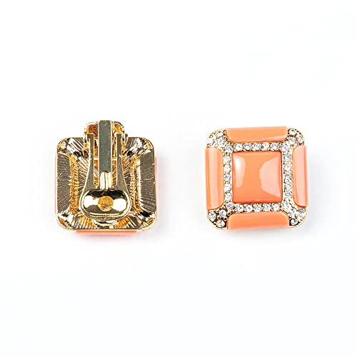 KENNETH JAY LANE, GOLD AND RHINESTONE TURQUOISE, CORAL, OR WHITE SQUARE CLIP EARRINGS2