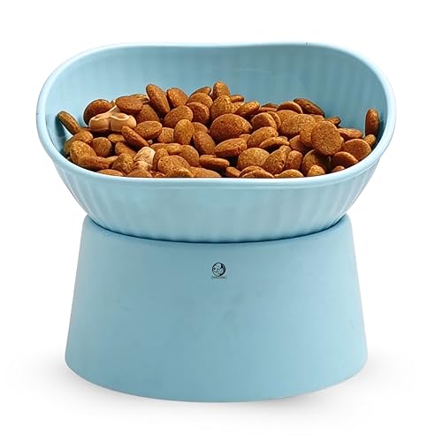Image of Foodie Puppies Pet Elevated Raised Bowl for Cats, Kittens, and Puppies - (Ribbed Bowl, Blue) | 45 Degree Tilted | Cat Food and Water Feeding Bowl | Anti Vomiting, Stress-Free, Durable