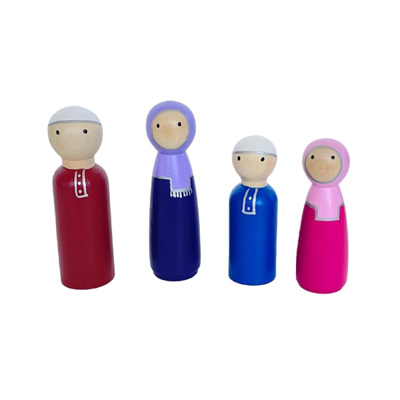 Kojokaru ToysRamadan & Eid Gifts Little Muslim Family Wooden Peg Doll Set 75mm - 90mm| Islamic Toys |ألعاب اسلامية | دمى أطفال | هدية عيد