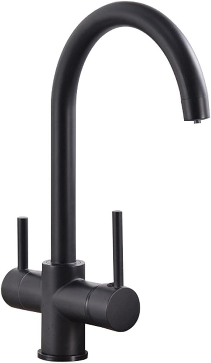 Grifo de Filtro de Agua Negro de 3 vías para Fregadero de Cocina, Sistema de ósmosis de Doble manija, Elegante Acabado Negro Avena, fácil instalación, purificador de Agua Duradero y eficient