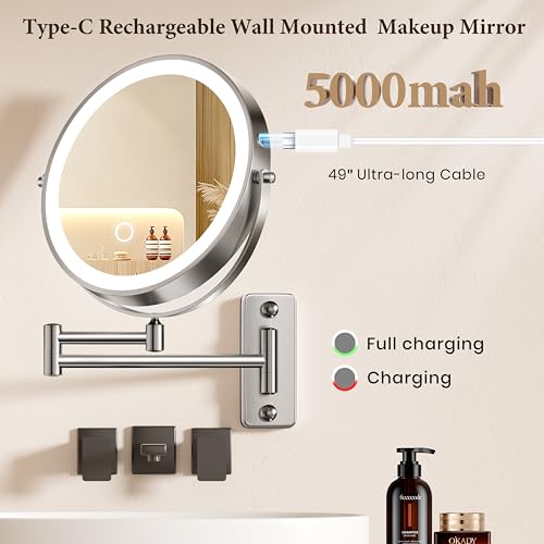 Espejo de maquillaje redondo de pared con luz 9 pulg. miniatura 3
