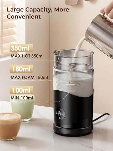Image of Large Capacity Milk Frother: 4-in-1 Electric Milk Steamer 350ml, 7700RPM High Speed, 120s Fast Frothing, Hot & Cold Foam Maker, Helpful Stainless Steel for Latte - Grayish Black