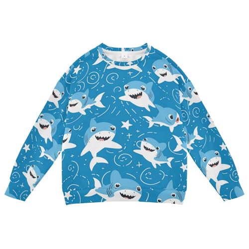 JUNZAN Cute Little Shark Stars Blue Kids Girls Hooded Sweatshirt Fleece Outerwear for Kids Party 4T
