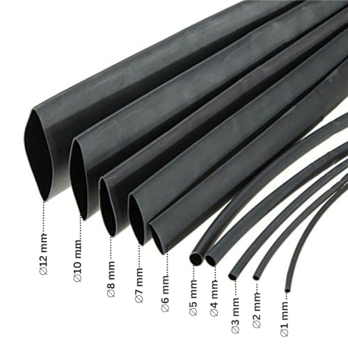 Image of ElectroSea Black 20 cm Each Heat Shrink Tubing Kit, 100 PCS Assortment (1mm to 12mm) - 2:1 Shrink Ratio, Electrical Wire Cable Insulation, Waterproof Polyolefin Sleeve for Automotive, Marine & DIY