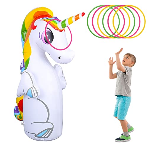 Inflatable Unicorns Punching Bag for Kids,50 Inch Bop Bag Inflatable Punching Toy- Instant Bounce Back- Sandbags Boxing Bag with 6 Toss Rings for Children and Adults
