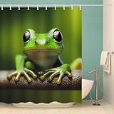 MOXINO Frosch Duschvorhang Anti-Schimmel 180x180 cm Polyester Stoff Textil Waschbar Wasserdicht Badvorhang 3D Frosch Motiv Duschvorhänge Badezimmer mit 12 Haken（Stil 18-11）